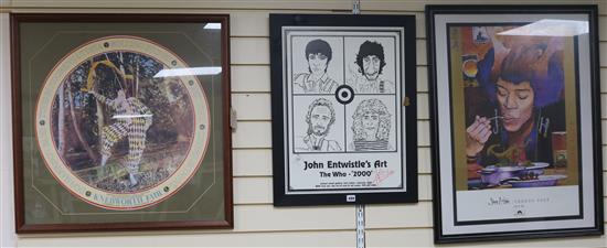 Pop and Rock Memorabilia, three framed posters,